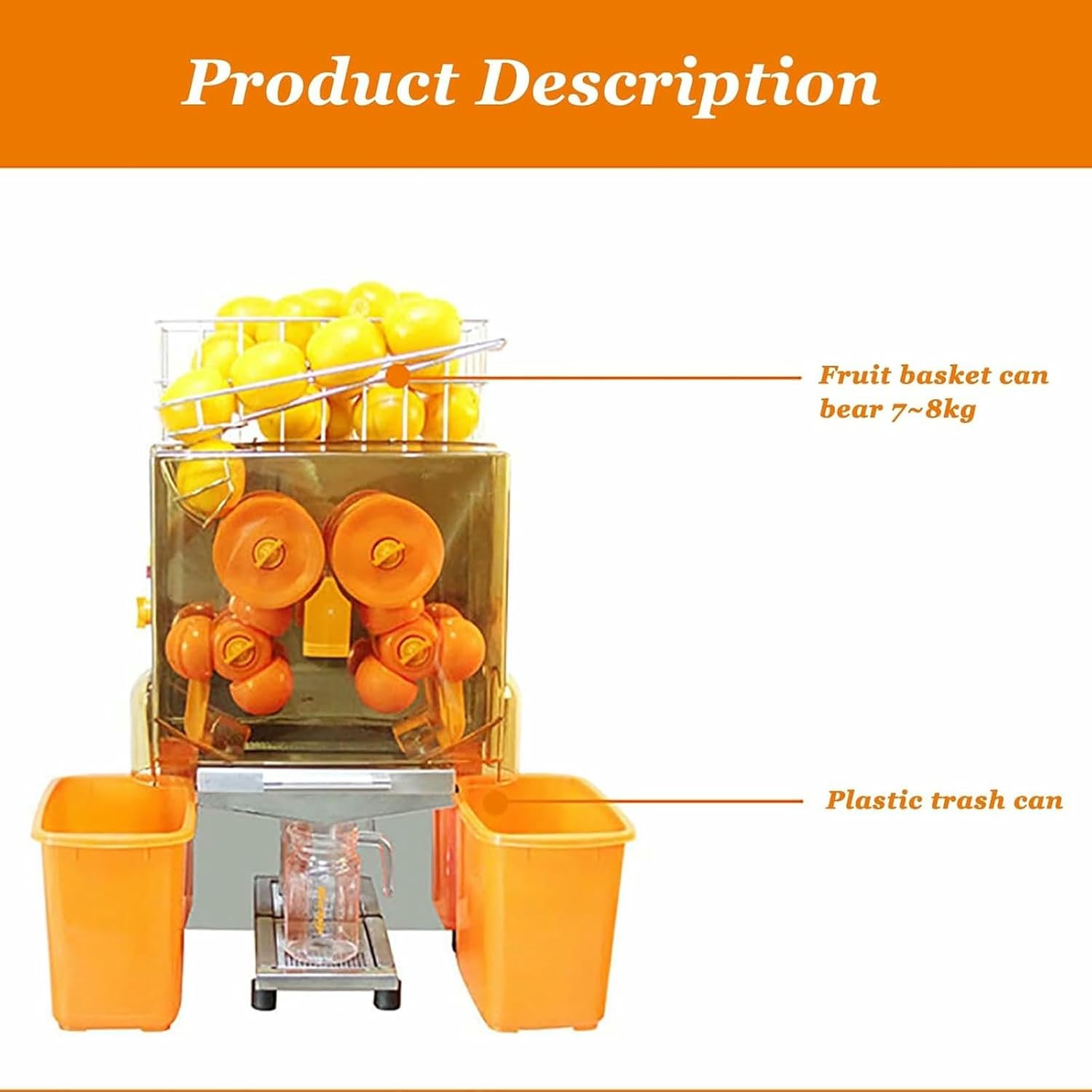 Commercial Juicer Machine, Electric Fresh Fruit Juicer Extractor, Electric orange juicer without peeling, 40 Fruits/Min, Orange, Juice Maker Machine Squeezer