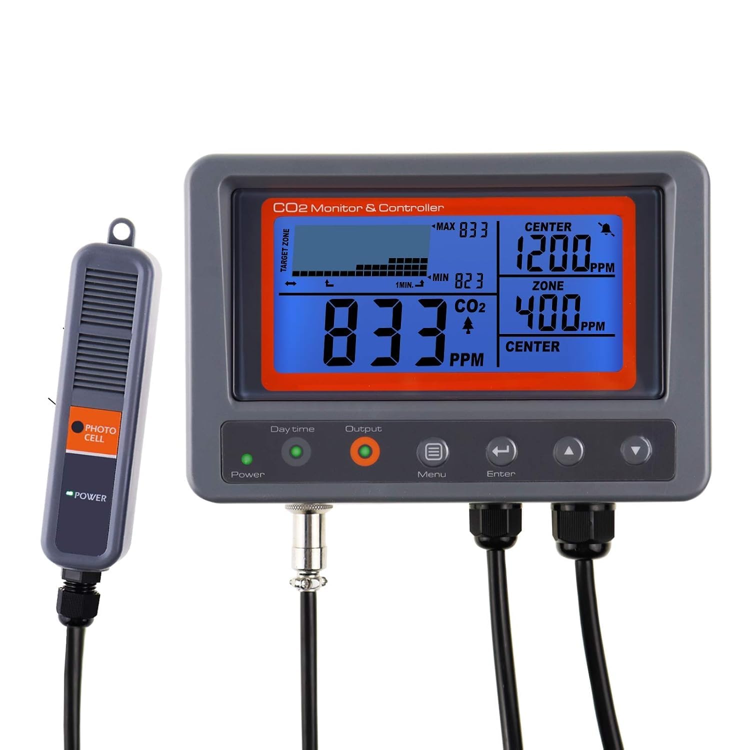CO2-Controller Kohlendioxid-Controller CO2 Meter Monitor mit Relais-Funktion 4,5m Kabel NDIR Kohlendioxid-Sensor-Sonde für Grow-Raum, Pflanze, Grow-Zelt, Gewächshaus, Garten, Indoor