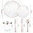 bUCLA 150PCS Clear Rose Gold Disposable Dinnerware set - Rose Gold Plastic Plates Include 25 Dinner / 25 Dessert Plates, 25 Knives, 25 Forks, 25 Spoons, 25 Cups for Party, Wedding & Mother\'s Day