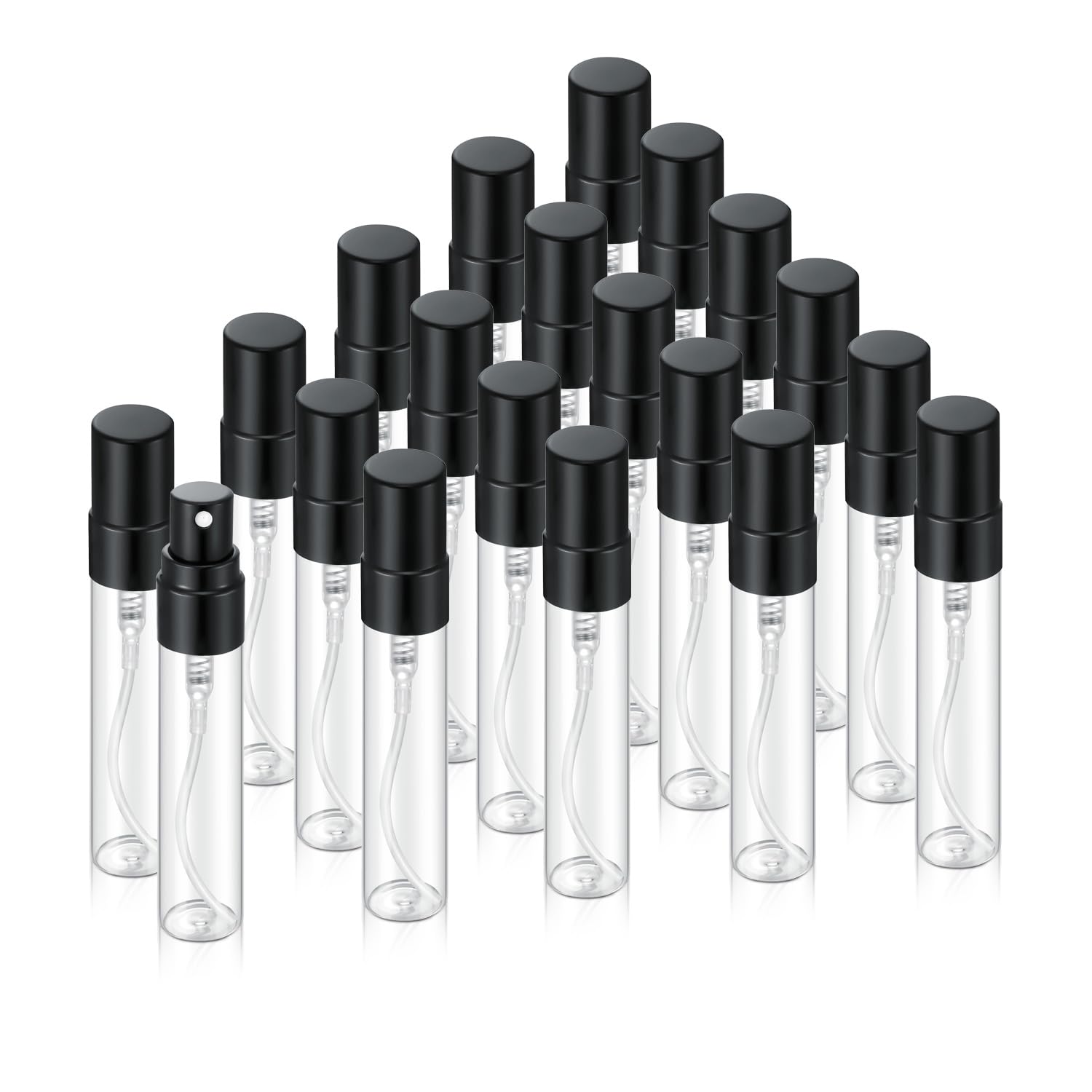 Jxcmeng 20Pcs 5ml Empty Clear Glass Mist Spray Bottle Refillable Mini Perfume Atomizer Travel Sample Bottle with Black Aluminized Nozzle Makeup