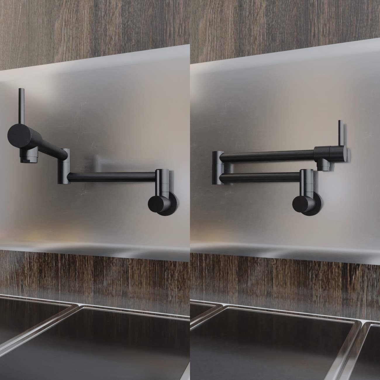 80% оƒƒ Dіѕсоunt KES Kitchen Pot Filler Folding Faucet Brass Double Joint Swing Arm Sink Faucet Articulating Wall Mount Two Handle Matte Black, KN926LF-BK