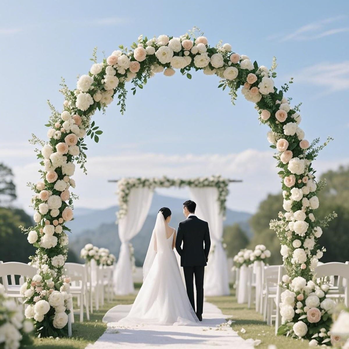 ROSENBON Garten Rankhilfe Rosenstütze aus schwarzem Metall 200 x 230 cm Verstellbares Klettergerüst für Hochzeit Feier und Gartendeko Stabile Pflanzenstütze