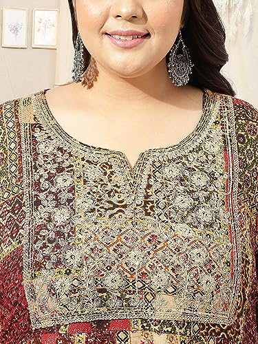 Image of MIRCHI FASHION Women Cotton Regular Plus Size Embroidered Printed Anarkali Kurti