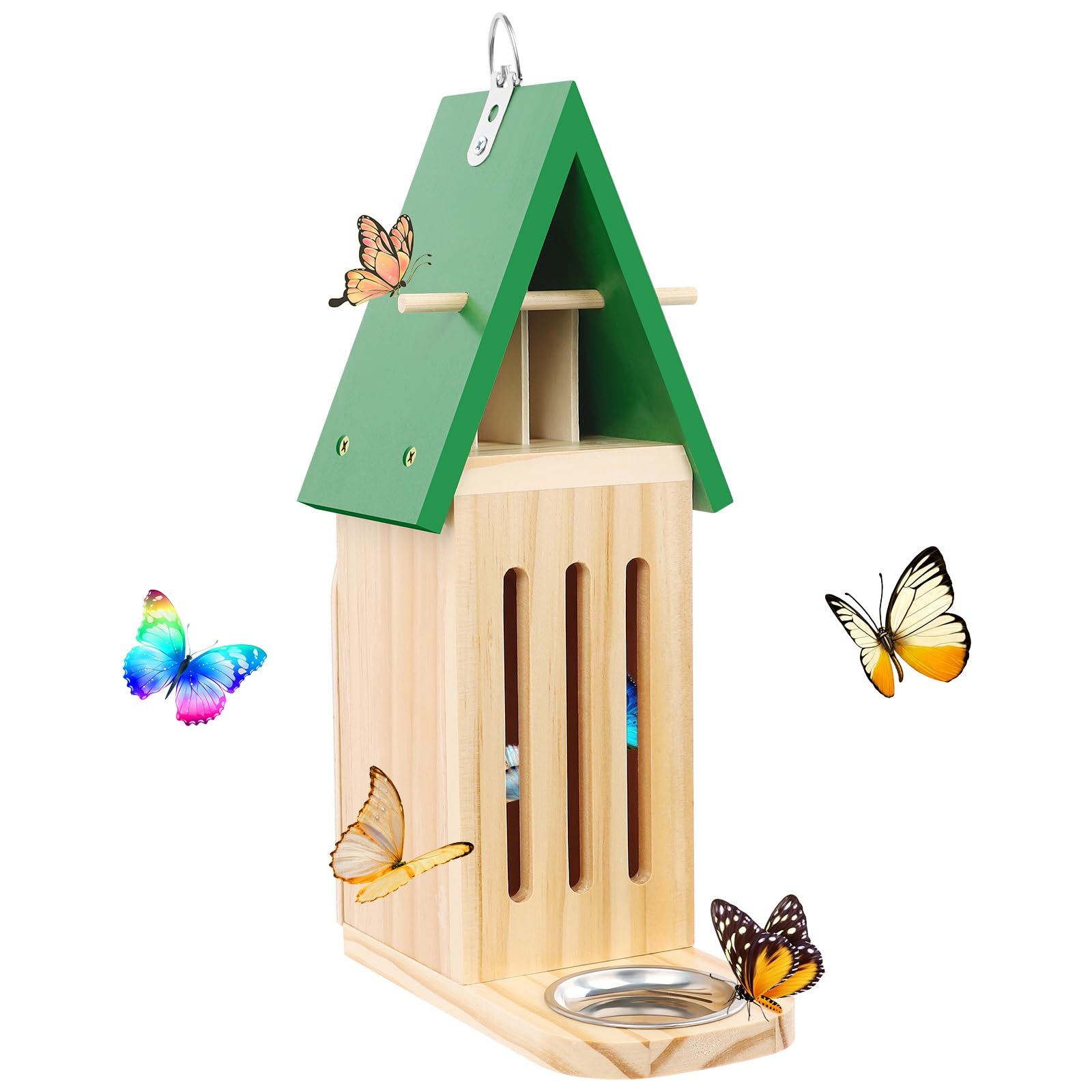Butterfly House And Feeder For Outdoor, Wooden Butterfly
