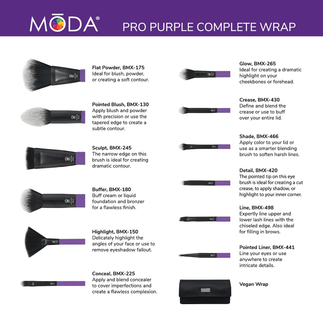 MODA Pro Full Face - Set di 13 pennelli da trucco con custodia da viaggio (viola)
