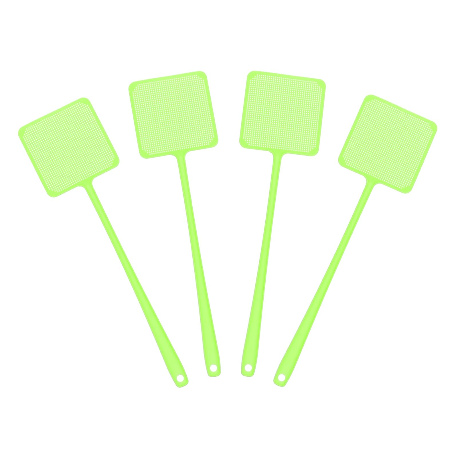 sourcing map 4pcs Fly Swatter 4.5"x4.5" Plastic Manual Heavy Duty Long Handle Fly Swatter for Home Indoor Outdoor, Green