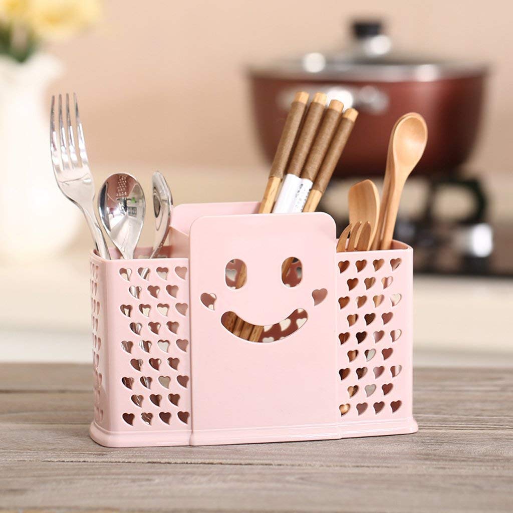Bilinl Pink Kitchen Draining Rack Cage Cutlery Chopsticks Spoon Holder Storage Box Plastic