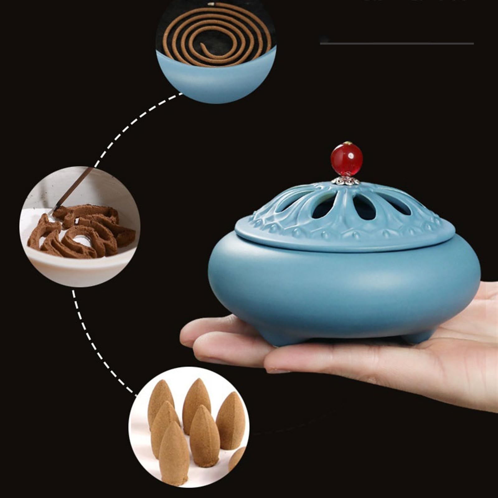 Porta Incienso Quemador de Incienso aromaterapia, Soporte Plato pequeño cerámica Interior for el hogar for meditación, Mejora Feng Shui casa de te