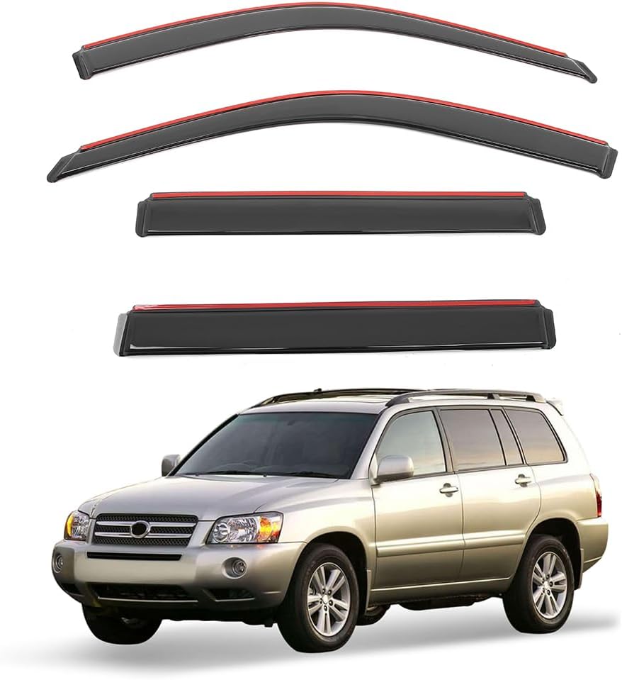 in Channel Window Visor Deflectors, Compatible with 2001-2007 Toyota Highlander, Acrylic Smoke/Tinted Slim Style Window Rain Guards, Sun Wind Side Vent Visor Set, 4 Pieces