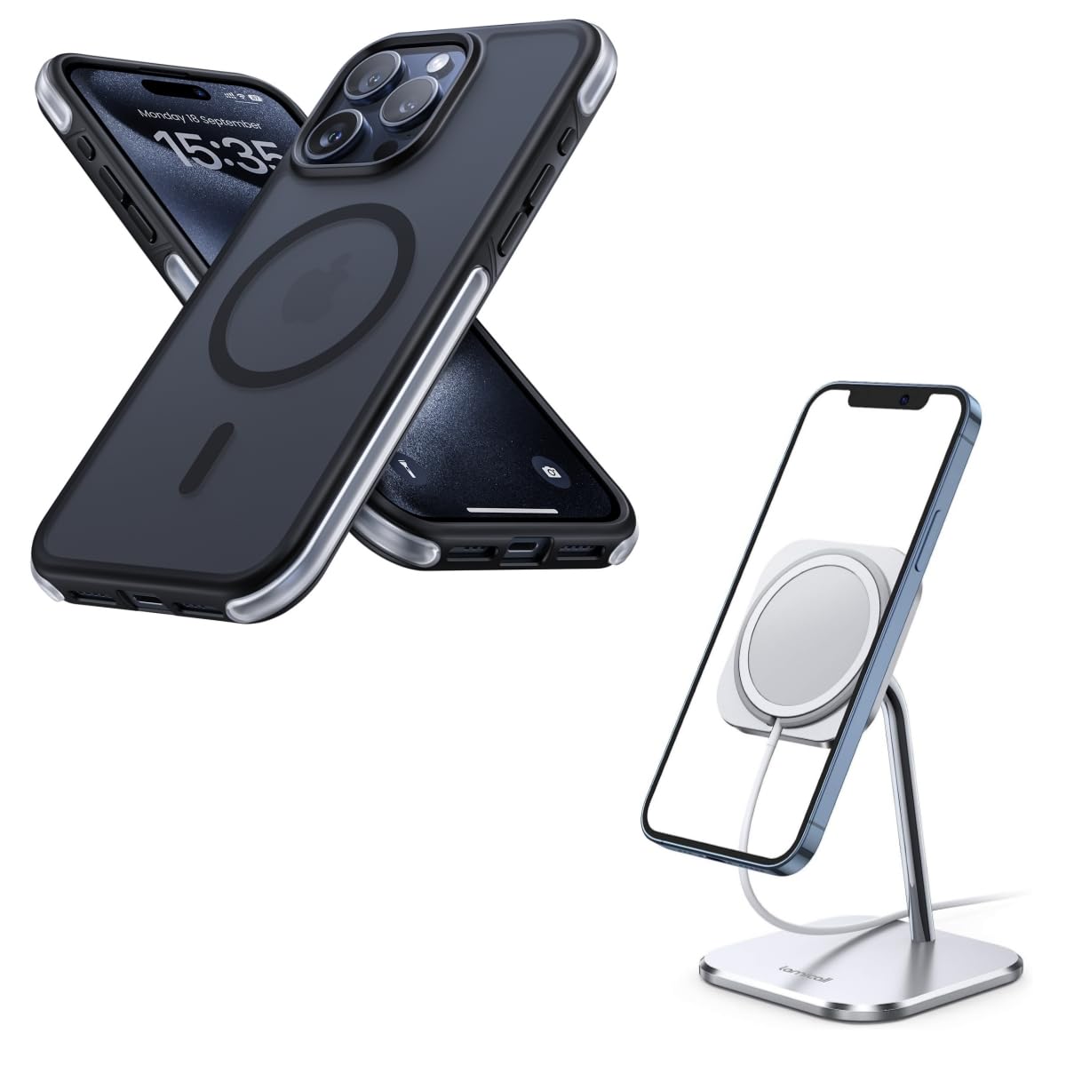 Lamicall Magnetic for iPhone 15 Pro Max Bumper Case & Stand for