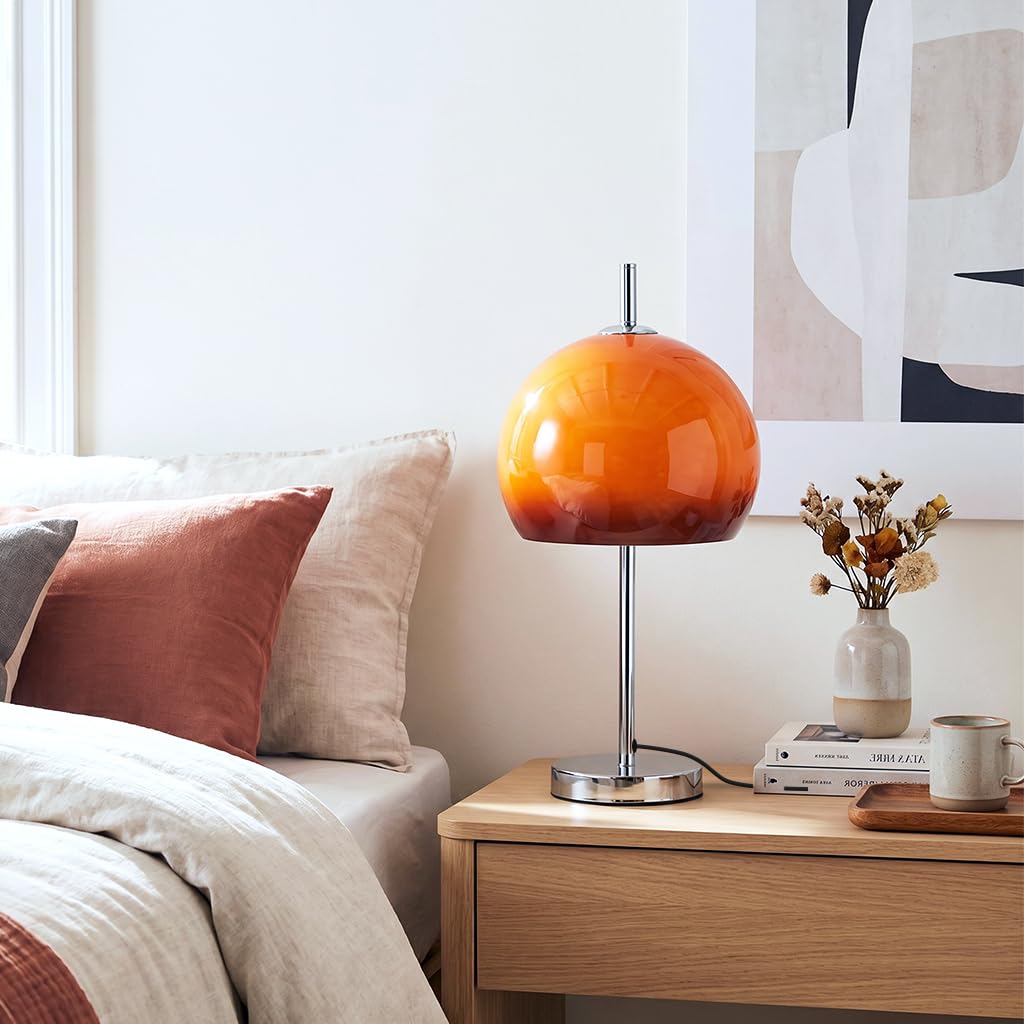 Pilz Lampe,Pilzlampe Tischlampe E27,Acryl Orange Lampenschirm,Silber Lampenkörper,Modern Schreibtischlampe Nachttischlampe Für Wohnzimmer Schlafzimmer Büro Kinderzimmer,Keine Glühbirne Enthalten