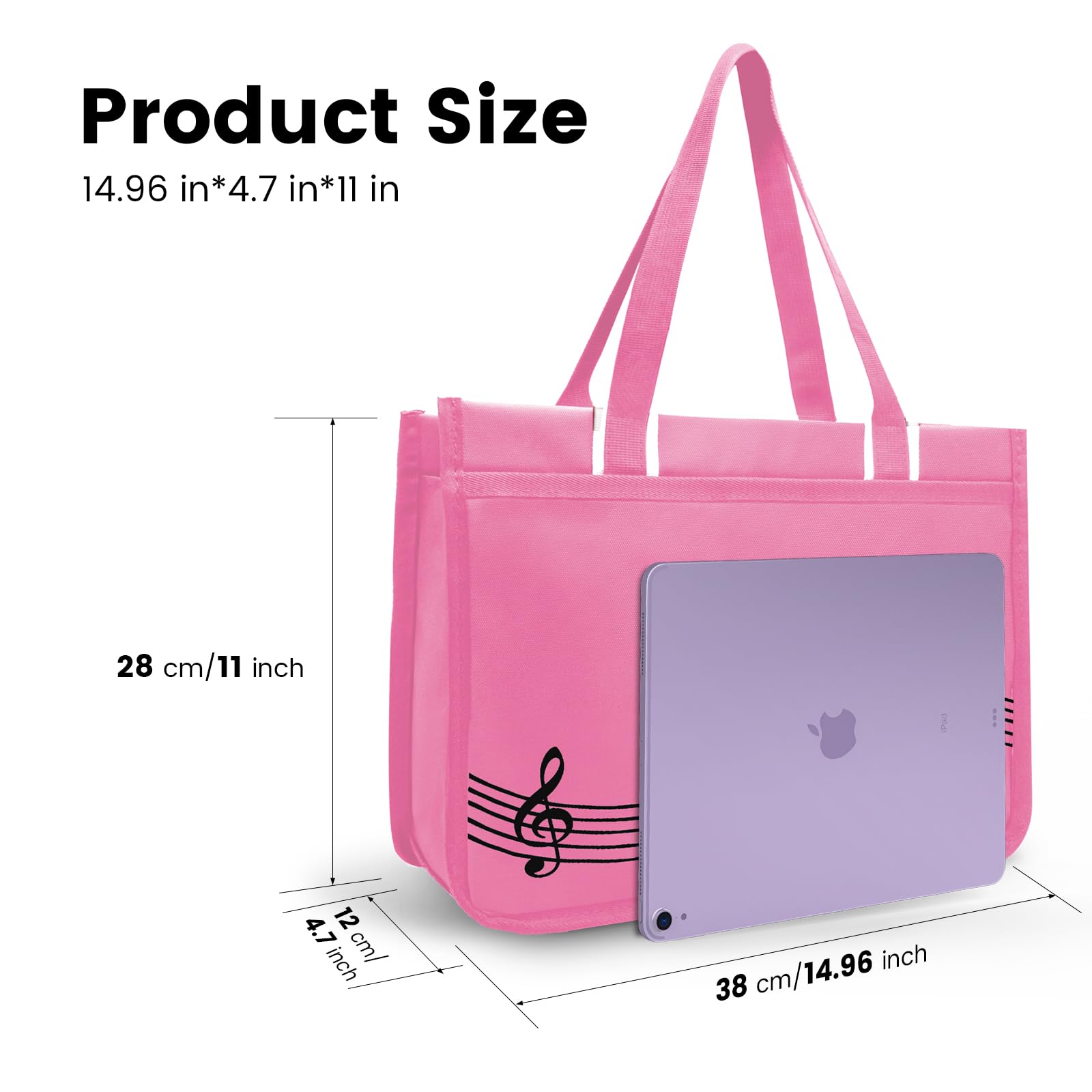 BestSounds Piano Bag, Zipper Waterproof Music Book Tote Bag Piano Accessories for Women Gifts for Musicians (Pink Music) - Image 4