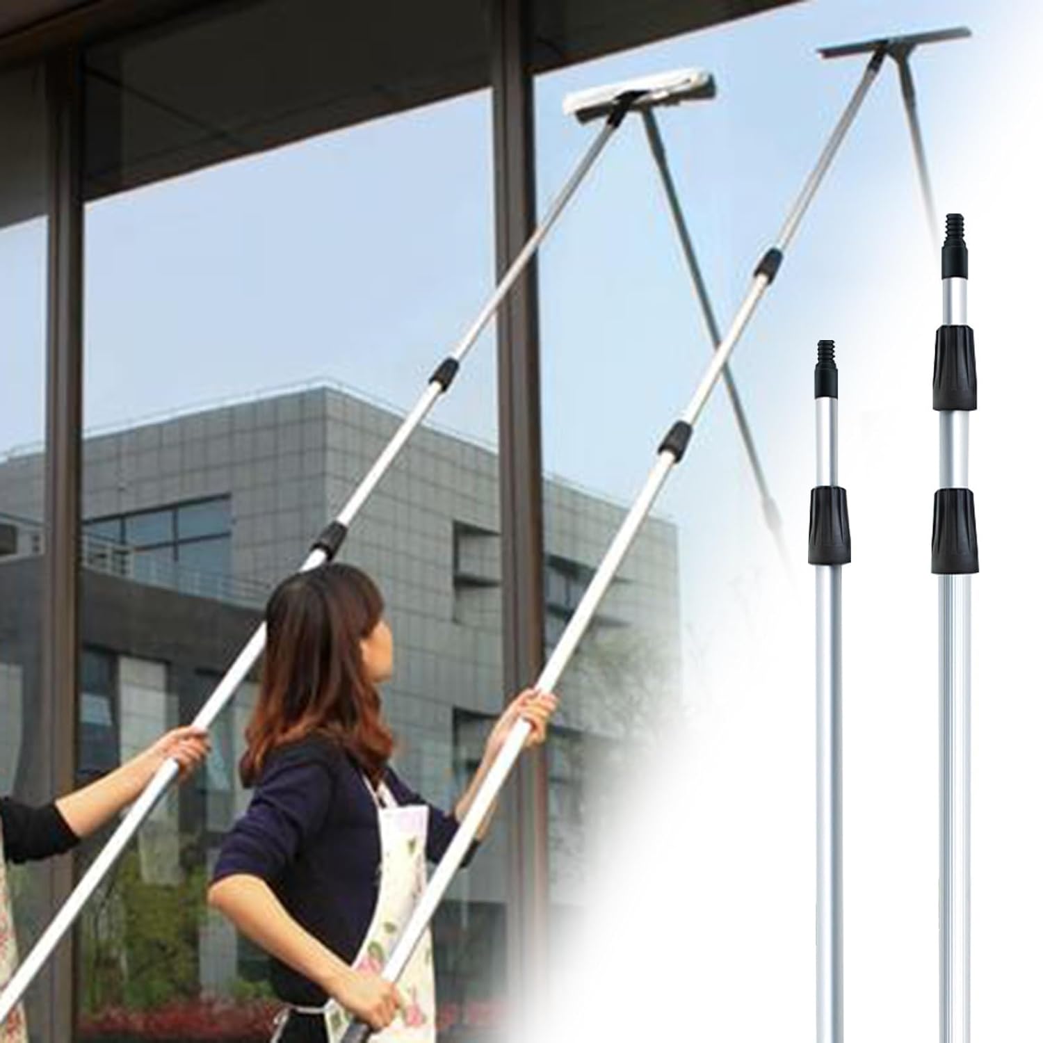 Tall Window Cleaning Pole 4.6 14.4 20 26 30 33 Ft Length, Professional Window Cleaning Kit for Glass Door/Mirror, Long Handle Glass Squeegee and Washing Rod(1PC,L 16.5FT/5M)