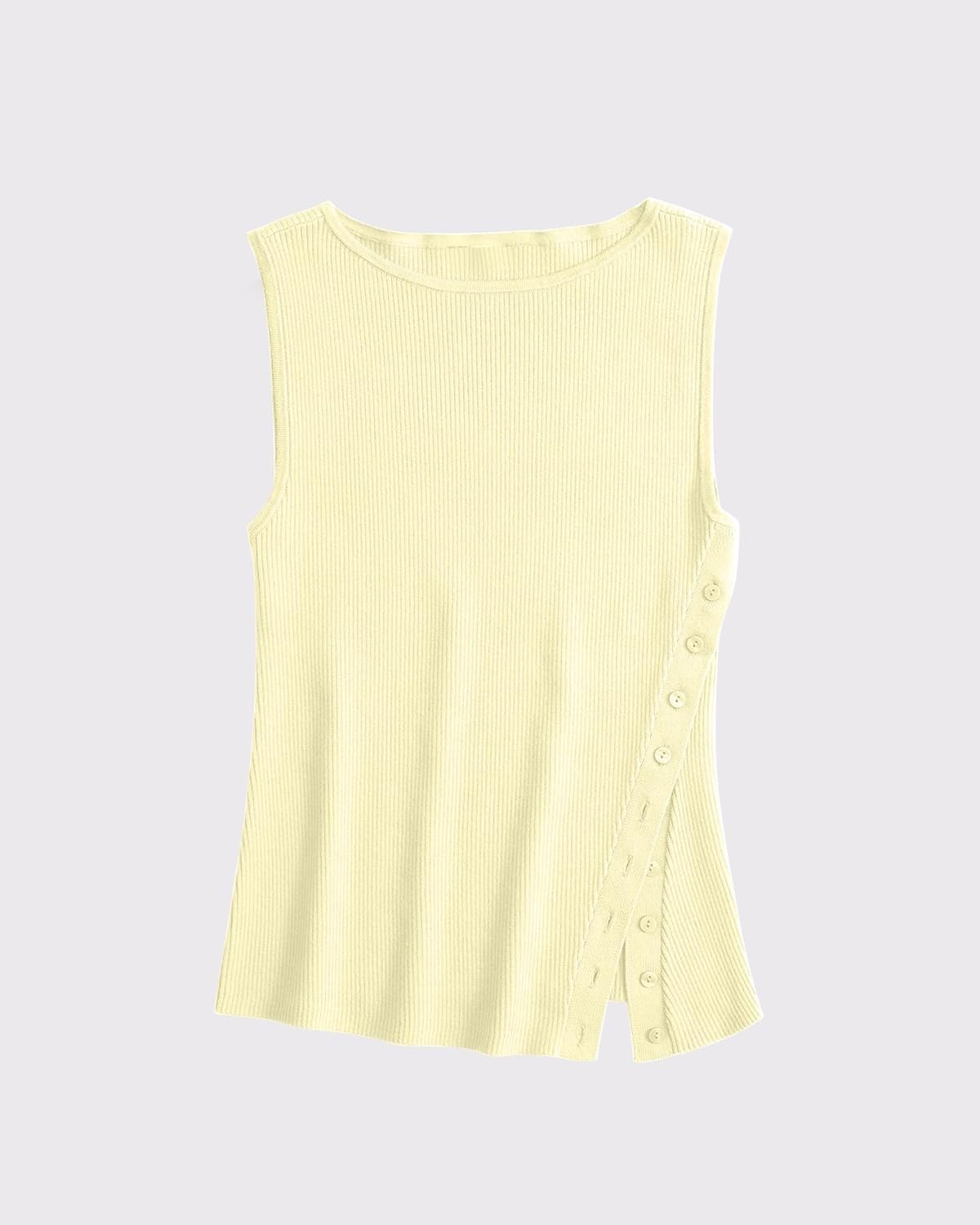 Womens Asymmetric Side Button Sweater Vest Y2k Sleeveless Boat Neck Side Split Sweater Trendy Ribbed Knit Tank Top - Image 6