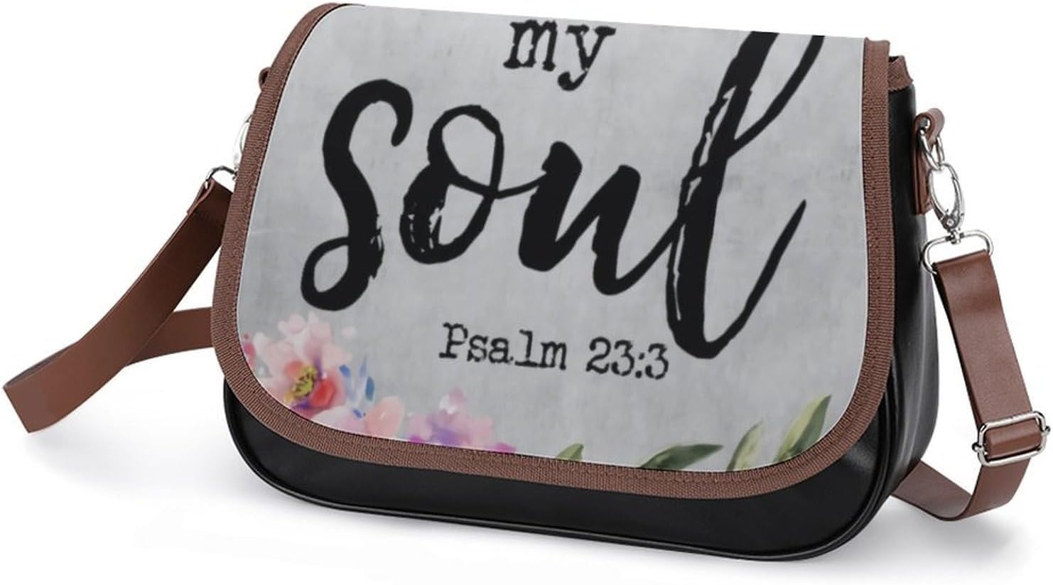 Psalm 233 He Restores My Soul ChristianWomen's Faux Leather Crossbody Bag, Waterproof Wrinkle-Resistant Shoulder Bag with Detachable Strap, Large Capacity Casual Handbag, Fashion Daily Purse for Shopp