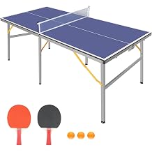 Miscoos 6ft Mid-Size Table Tennis Foldable & Portable Ping Pong Table Set for Indoor & Outdoor Games with Net, 2 Table Tennis Paddles and 3 Balls