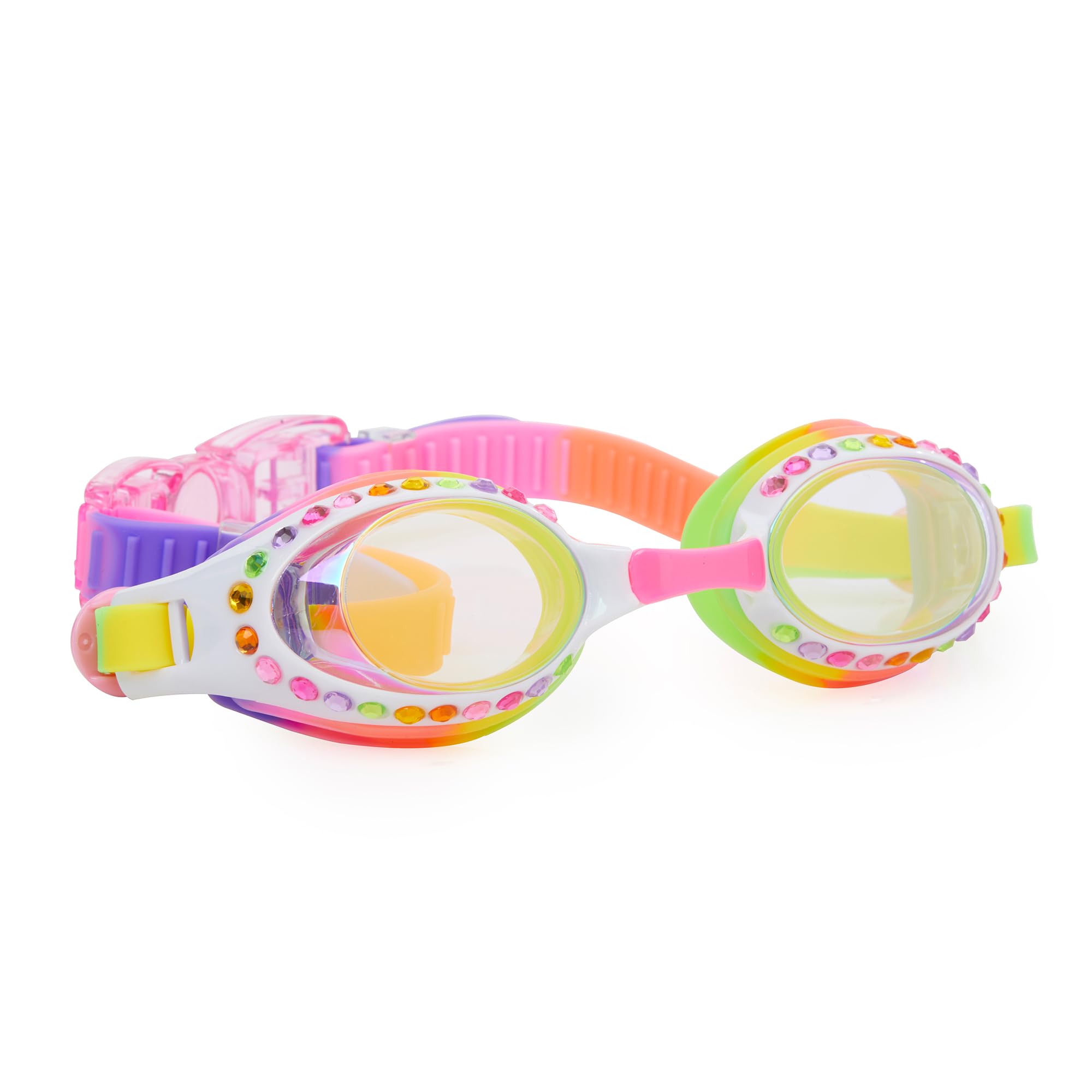 Bling2o Okulary pływackie dla dzieci – kolorowe zwiewne okulary pływackie z wygodnym zapięciem dla dziewcząt – wzór w kolorze konfetti – przeciwmgielne, nie przecieka, antypoślizgowe, ochrona przed promieniowaniem UV z twardym etui podróżnym – 8+