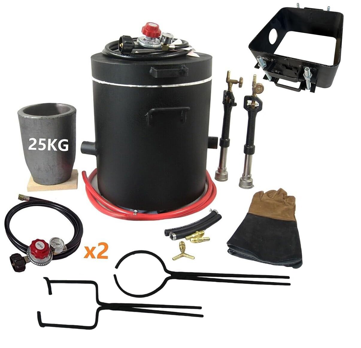 25KG/55LBS Large Propane Smelting Furnace Kit with Crucible Tongs Set and 2-Part Sand Casting Flask Mold Frame (10x10x5 Inches), Foundry Casting Furnace Set for Melting Metal Gold Copper Aluminum