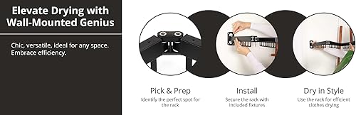 Miniatura 8 de BySigmar Perchero de montaje en pared, estantes de secado plegables para lavandería, estante de secado de ropa montado en la pared