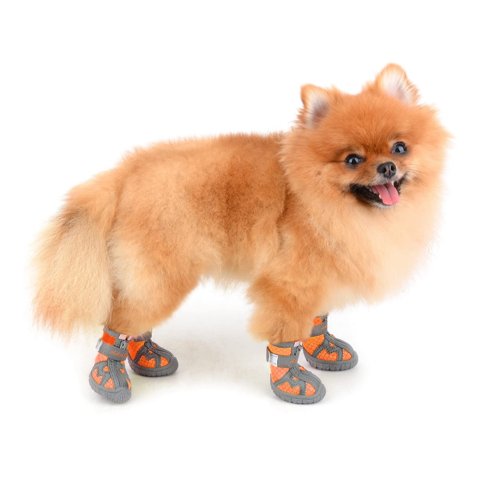SMALLLEE_LUCKY_STORE Chaussures de d'été pour Chiens de Petite et Moyenne Taille,Respirantes en Maille aérée Protection des Pattes réfléchissantes antidérapante Trottoir Chaud, Orange 1#