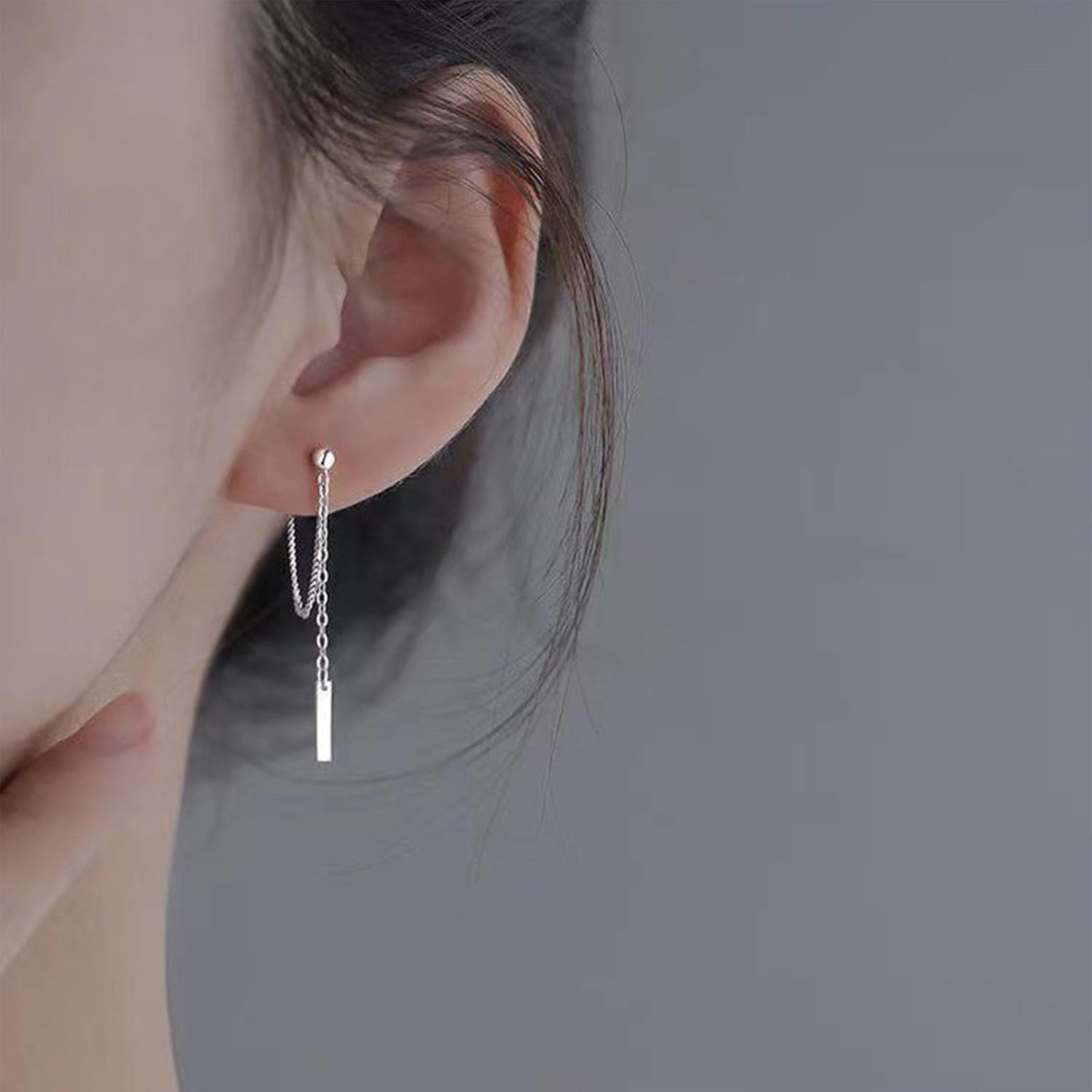 Vintage Bar Drop Earrings Bar Ear Jacket Earrings Long Chain Tassel Dangle Earrings Silver Chain Cuff Earrings Jewelry for Women - Image 2