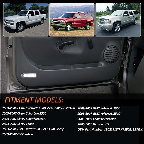 Miniatura 3 de Bestview 2 luces de puerta interior de coche para Chevy Silverado GMC Sierra Yukon Suburban 1500 2500 Tahoe Avalanche Cadillac Escalade Hum-mer H2