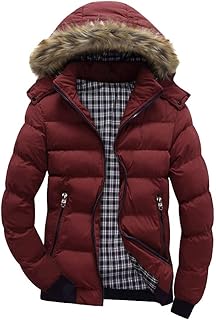 LOIJMK Hooded Jacket Cotton Jacket Men's Warm Winter Jacket with Fur Hood Funky Winter Parka Coat Fashion Winter Coat Down Jacket Outdoor Quilted Jacket Men Transition Jacket Hoodie Outdoor Jacket