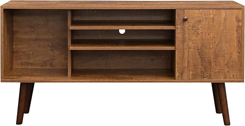 Miniatura 6 de Soporte de TV Mid-Century para televisores de hasta 60 pulgadas, centro de entretenimiento con estantes de almacenamiento abiertos y gabinete,