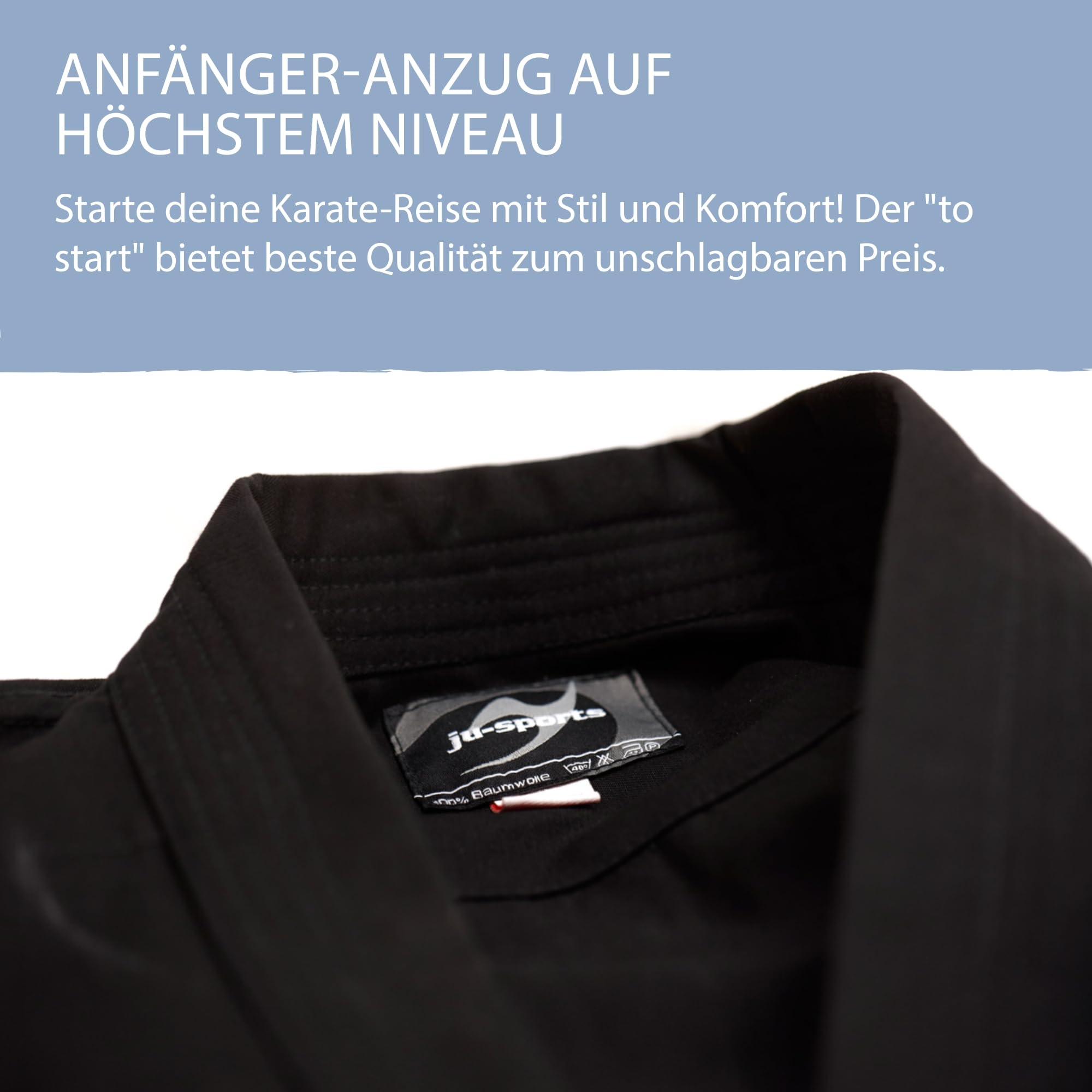 Ju-Sports to start Karateanzug Kinder & Erwachsene schwarz - Moderner, besonders leichter Karatekimono 100% Baumwolle, Ideal für Anfänger, Optimale Bewegungsfreiheit