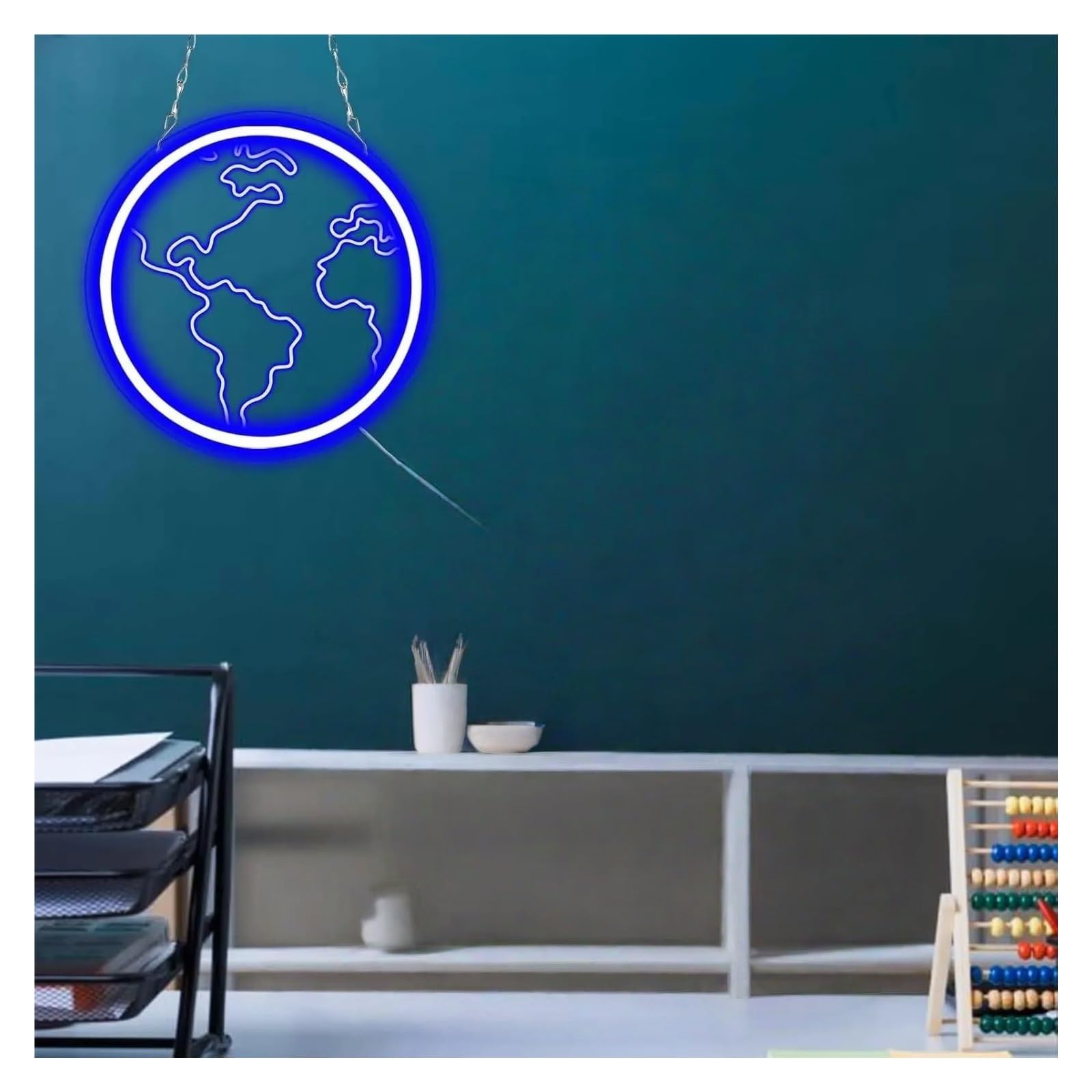 néon signe Enseigne Lumineuse Planète Terre, Intensité Variable Pour Salle De Classe, Chambre D'enfant, Fête, Anniversaire, Décoration Murale, 31cmx31cm