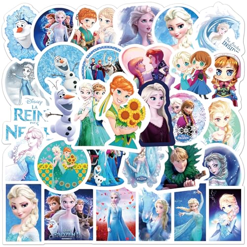 50PCS Frozen Stickers for Kids Girls Stickers for Water Bottles Laptop Journal Guitar Aesthetic Vinyl Waterproof Decals (Blue)
