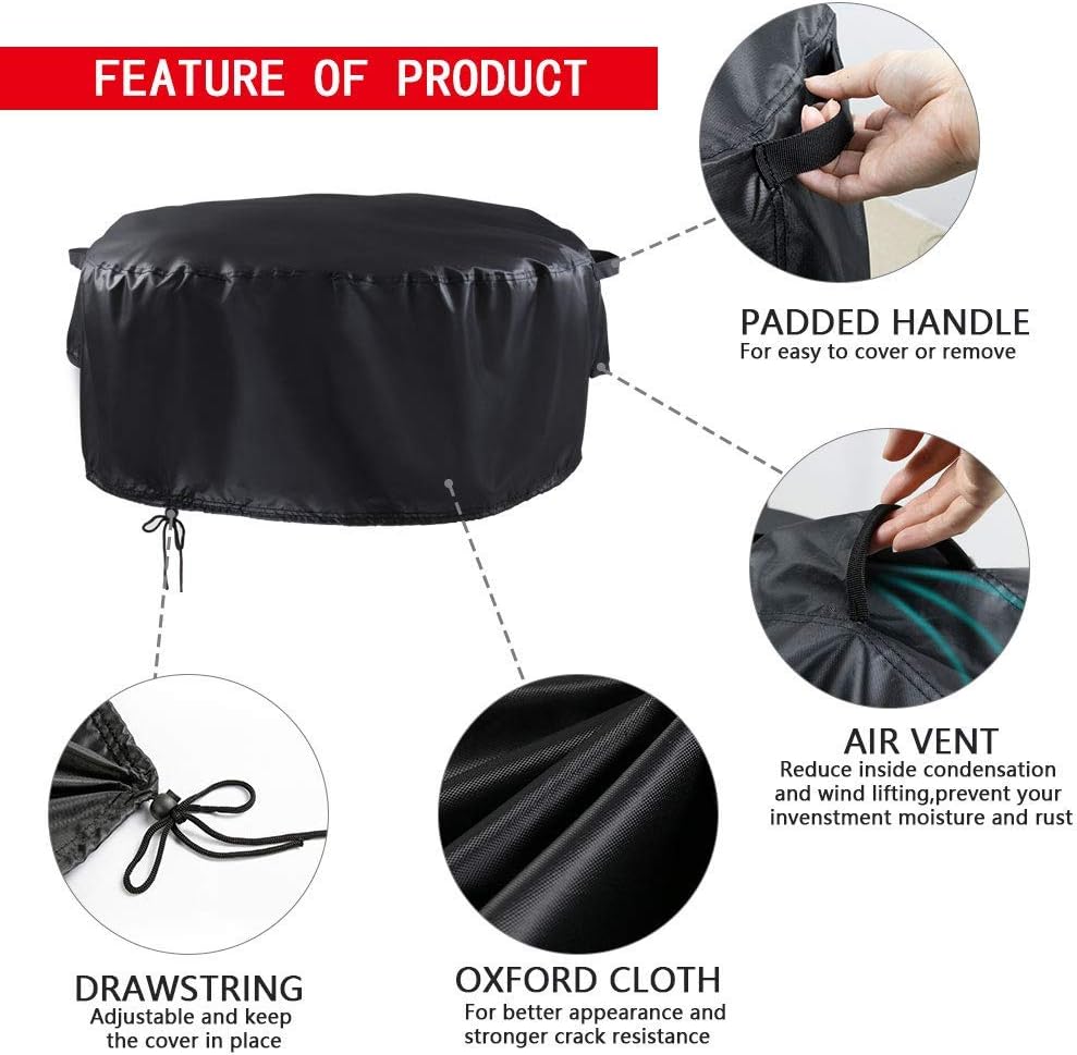 Fire Pit Cover Round, Onlyme Firepit Covers Round 50 Inch Waterproof, Outdoor Large Round Fire Pit Covers
