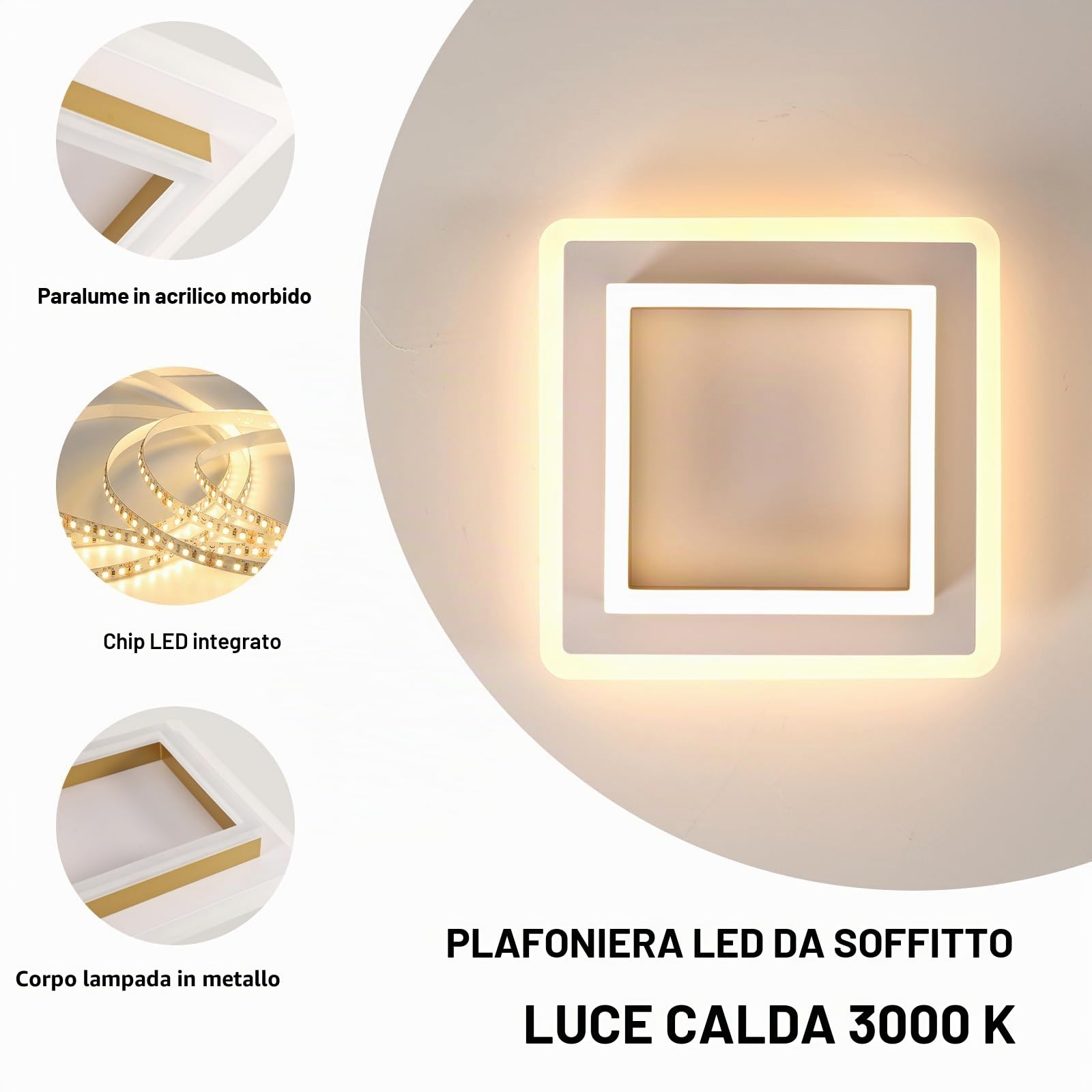 DELIPOP Plafoniera LED Moderno, Lampada da Soffitto Oro 30W 3375LM, Lampadario LED Luce Calda 3000K per Soggiorno Camera da Letto Cucina Corridoio