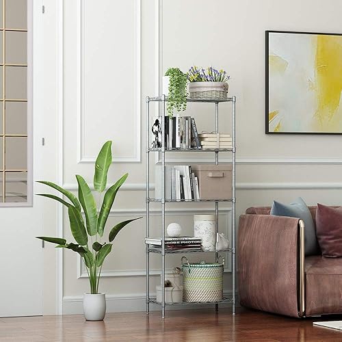 Miniatura 2 de Estantes de almacenamiento de 5 niveles, estantes de almacenamiento ajustables de 21 x 11 x 59 pulgadas, estantería de alambre de tubo de acero