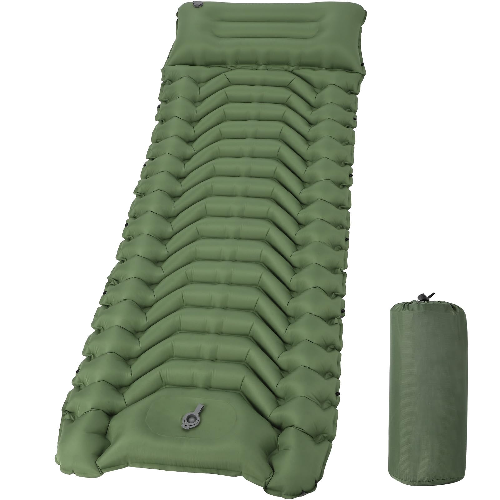 HAUSPROFI Isomatte Camping, Ultraleicht Camping Luftmatratze mit Fußpumpe & Kissen, Aufblasbare Matratze Kompakte und Leichte, Campingmatte für Wandern Strand Outdoor, Grün
