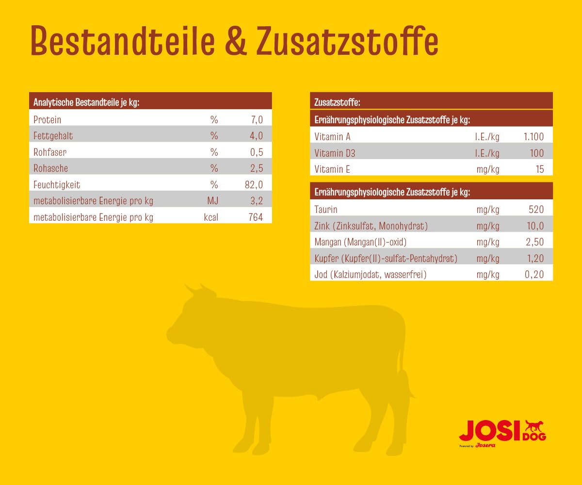 JosiDog Manzo in salsa (12 x 415 g) cibo per cani umido con manzo vitamina D3 E mangime completo