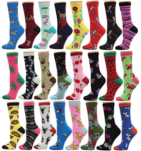 Frenchic 12/24/48 Pairs Pack Women's Colorful Patterned Cute Funny Casual Fashion Crew Socks