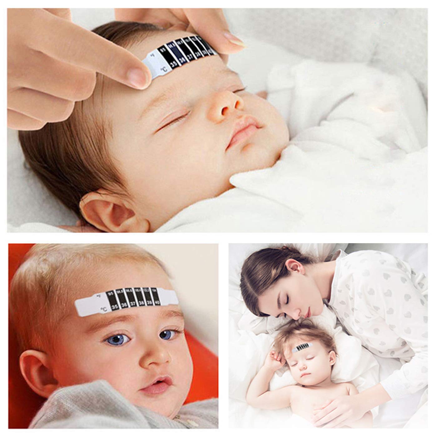 Reofrey 200 Piezas Tiras Termómetro Para Frente Del Bebé Leer Tiras Termómetro Frente Reutilizables Para Comprobación De La Temperatura Del Bebé Ni?o Adulto, 35 ° C (95 ° F) a 40 ° C (104 ° F) 012