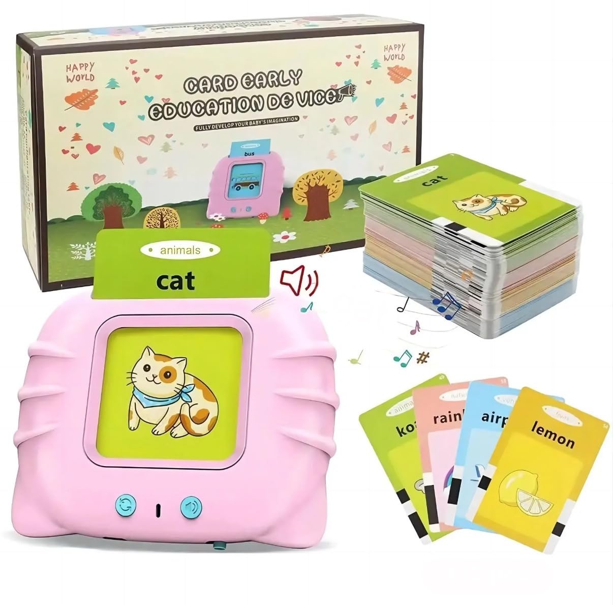 TOYNEST Smart Early Education Flash Cards Talking Device Toy Learning Words Shapes Animals Nature Colours, insert Card Machine Pre School Montessori 3 4 5 6 Years Old Toddlers Kids Children (Pink)
