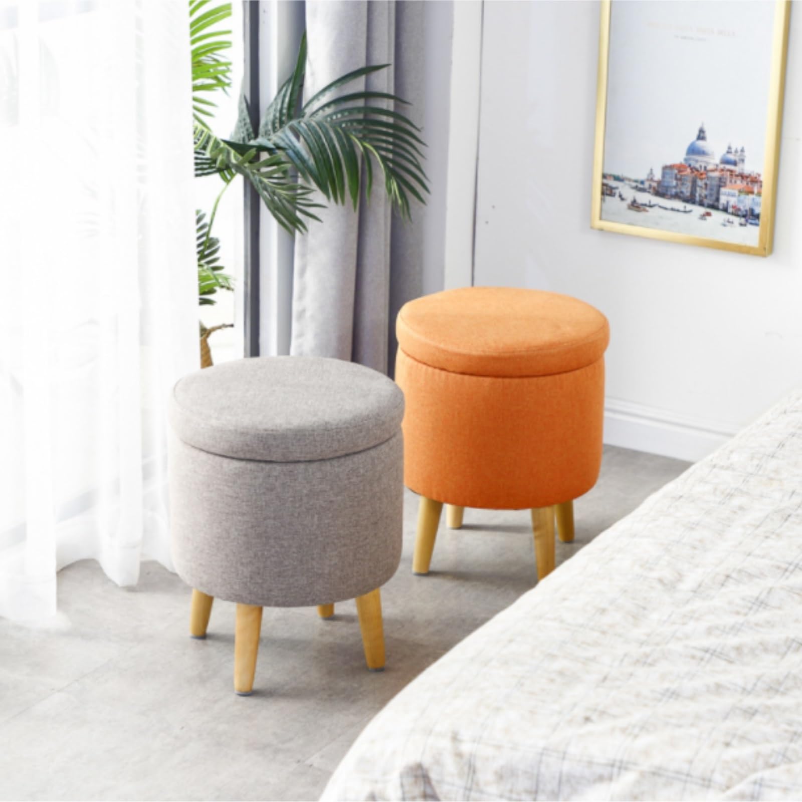 Ottomana Salón Reposapiés con Tapa Extraíble, Asiento Acolchado Espacio Oculto Y Patas De Madera Asiento Extra(Blue)