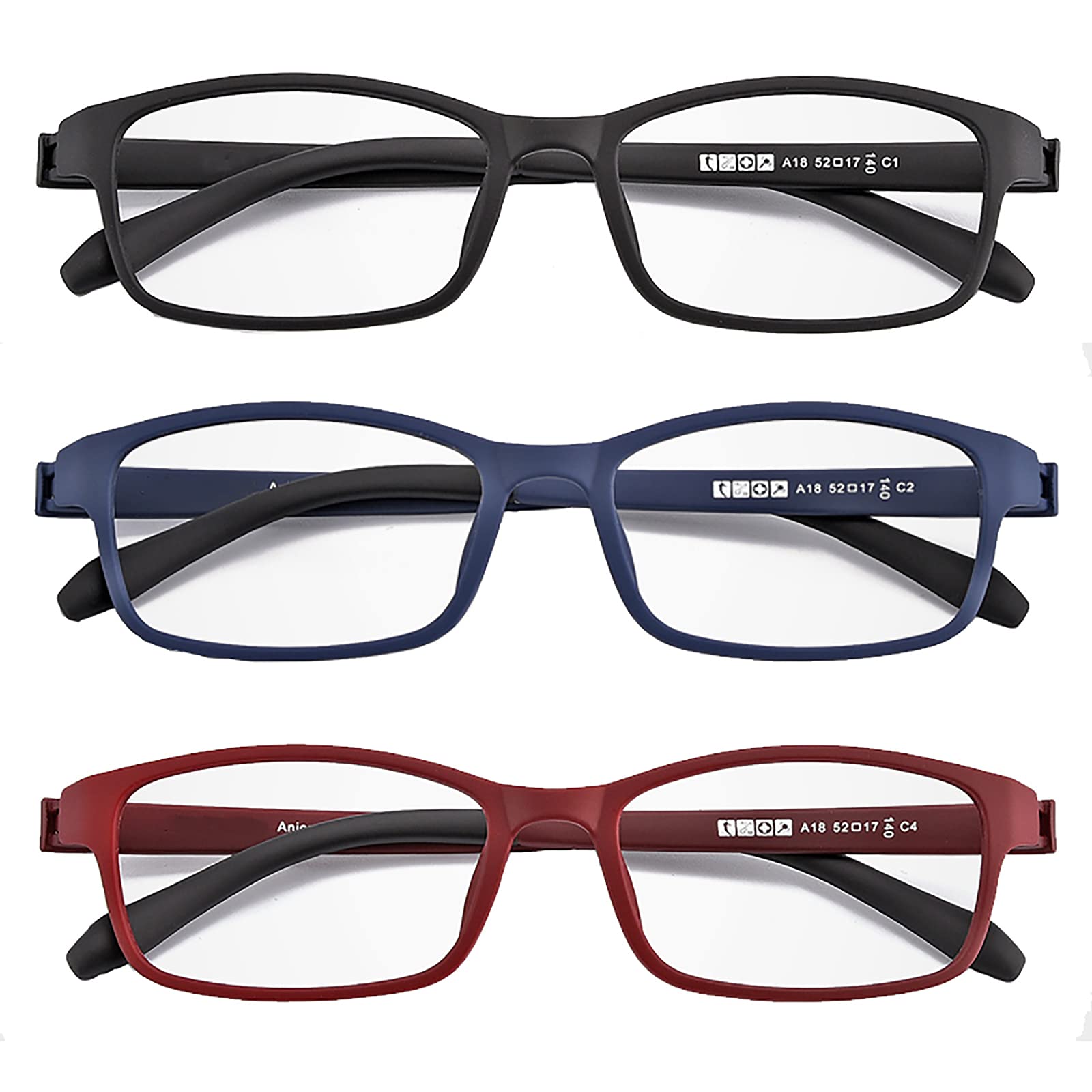 Zestaw 3 szt. okularów do czytania dla mężczyzn i kobiet, prostokątne, okulary do czytania z ultralekką oprawką TR90, modne okulary do czytania, antyrefleksyjne, +2,50