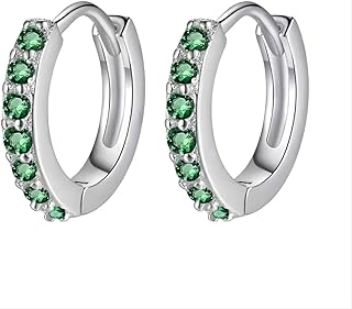 حلقان دائرية بسيطة عصرية مرصعة بزركون أخضر للنساء، مجوهرات حلقية أنثوية، فضي