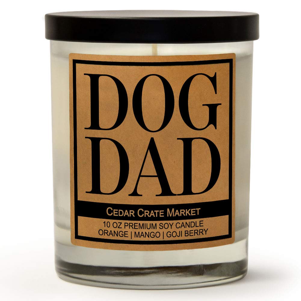 Dog Dad, Kraft Label Scented Soy Candle, Orange, Mango, Goji Berry, 10 Oz. Glass Jar Candle, Made in The USA, Decorative Candles, Funny and Sassy Gifts