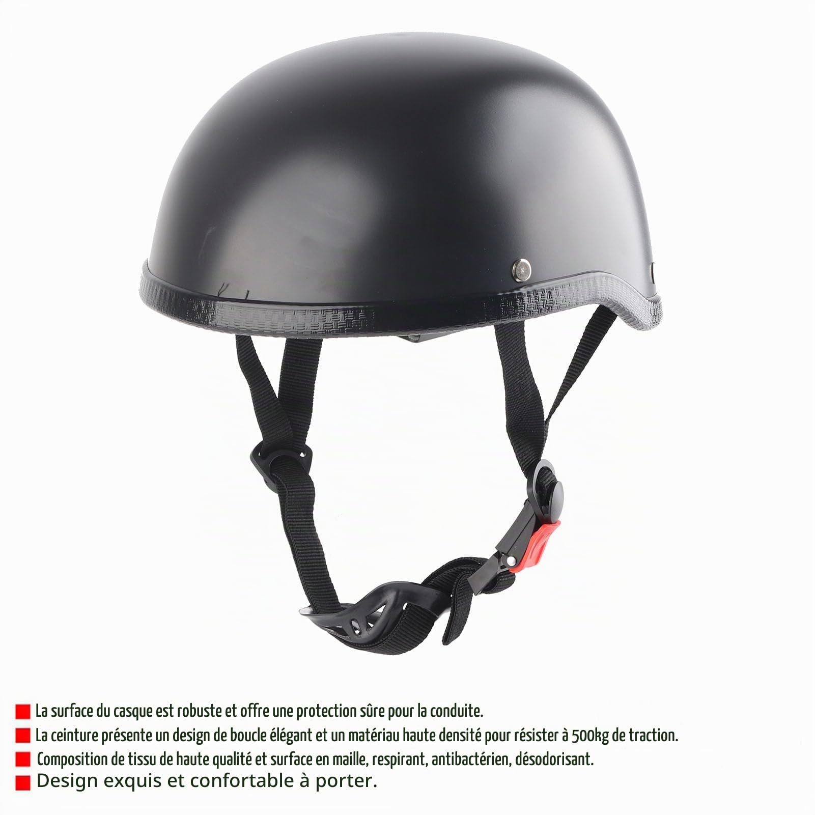 Casque De Moto, Demi-Casque De Moto Rétro, Half Helmet Motorcycle, Casque Mobylette pour Hommes Femmes Adultes, Demi-Visage Rétro pour Hommes Exquis Noir Mat, pour Scooter, vélo électrique