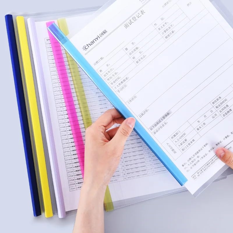 ANG Plastic Strip File Folder for Document Sliding Bar Report Covers,30 Sheet Capacity, Transparent Resume Presentation File Folders Organizer Binder for A4 Size Paper Patti File (Transparent, 20) 4