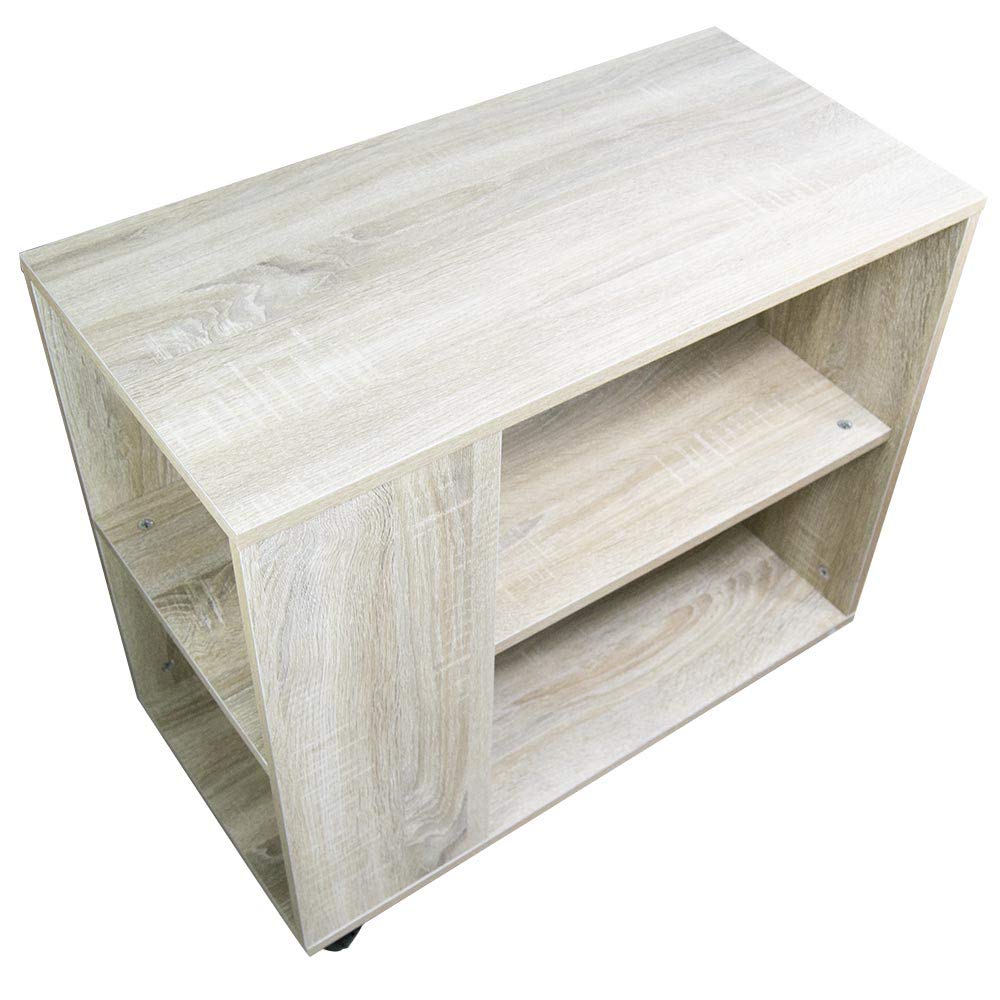 BAKAJI Bibliothèque Basse étagère à 5 étagères avec Roues en Bois mélaminé, Table latérale pour canapé, Design Moderne, pour Salon, Maison ou Bureau (Beige)