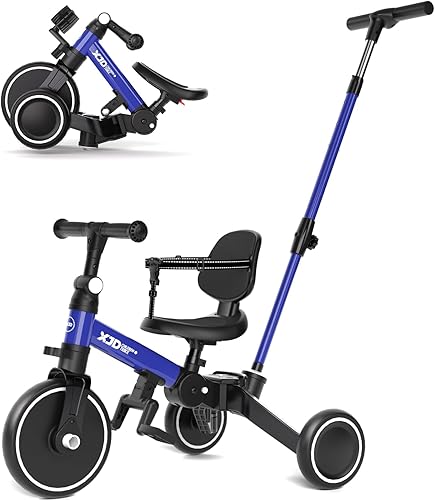 XJD Bicicleta para niños pequeños, triciclo plegable 6 en 1 para niños de 1 a 4 años con mango de control parental, bicicleta de equilibrio con