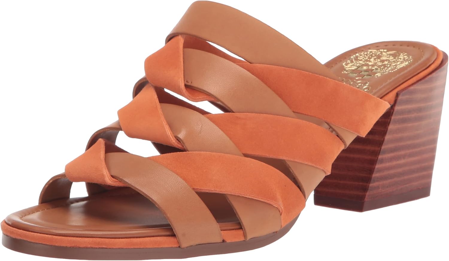Vince Camuto Women's Footwear Women's Deljesta Braided Upper Heeled Sandal, Light Cognac, 8