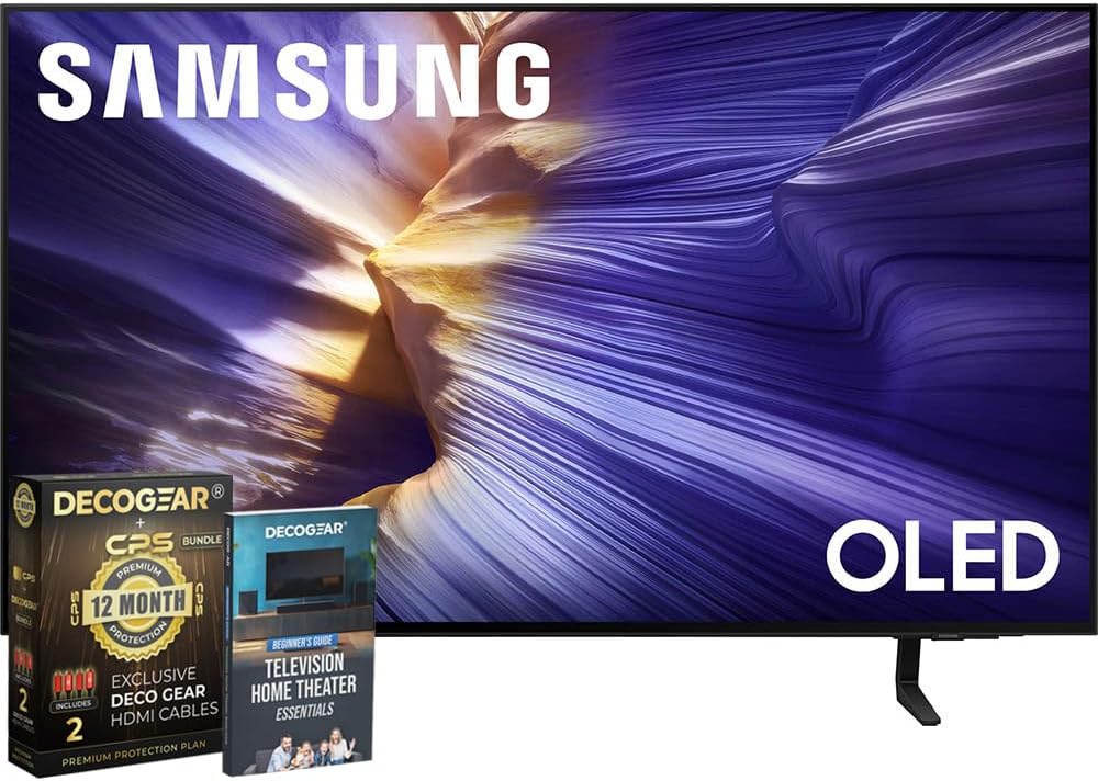 Samsung 42 inch OLED 4K S90F Smart TV (2025) Vision AI, OLED HDR+, Glare-Free Bundle with CPS Exclusive 1-Year Protection & Deco Gear Complete Home Theater Beginner's Guidebook