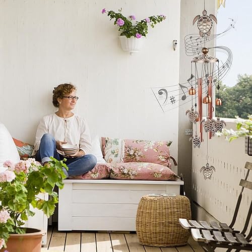 Miniatura 7 de Campanillas de viento de tortuga, carillones de viento de tortuga marina de tubo de metal para exteriores, decoración de tortuga para jardín, patio,